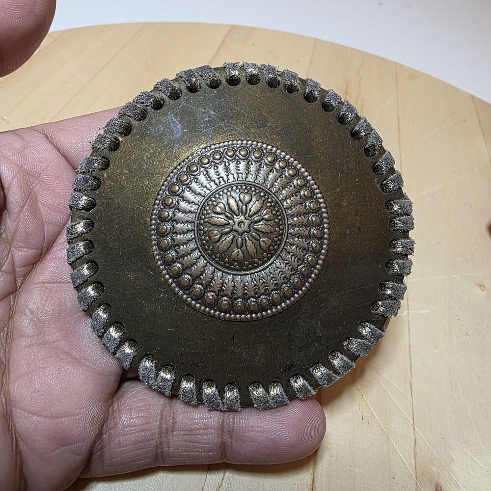 vintage mandala floral Design round brass and leather belt buckle 3 Inch Wide